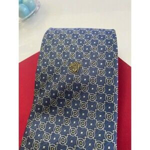 Versace 90's Blue Geometric/Medusa Head Silk Tie/Italy 3.5 W/58" L